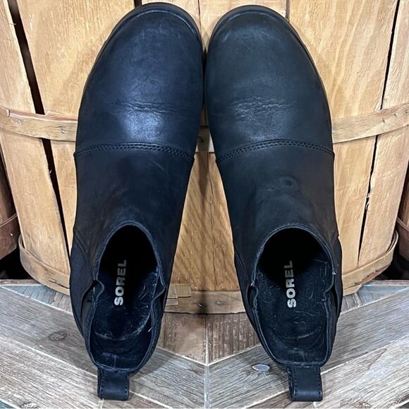 Sorel Emelie Chelsea Black Leather Waterproof Pull-On Ankle Boots Women Size 6.5 - Picture 9 of 12